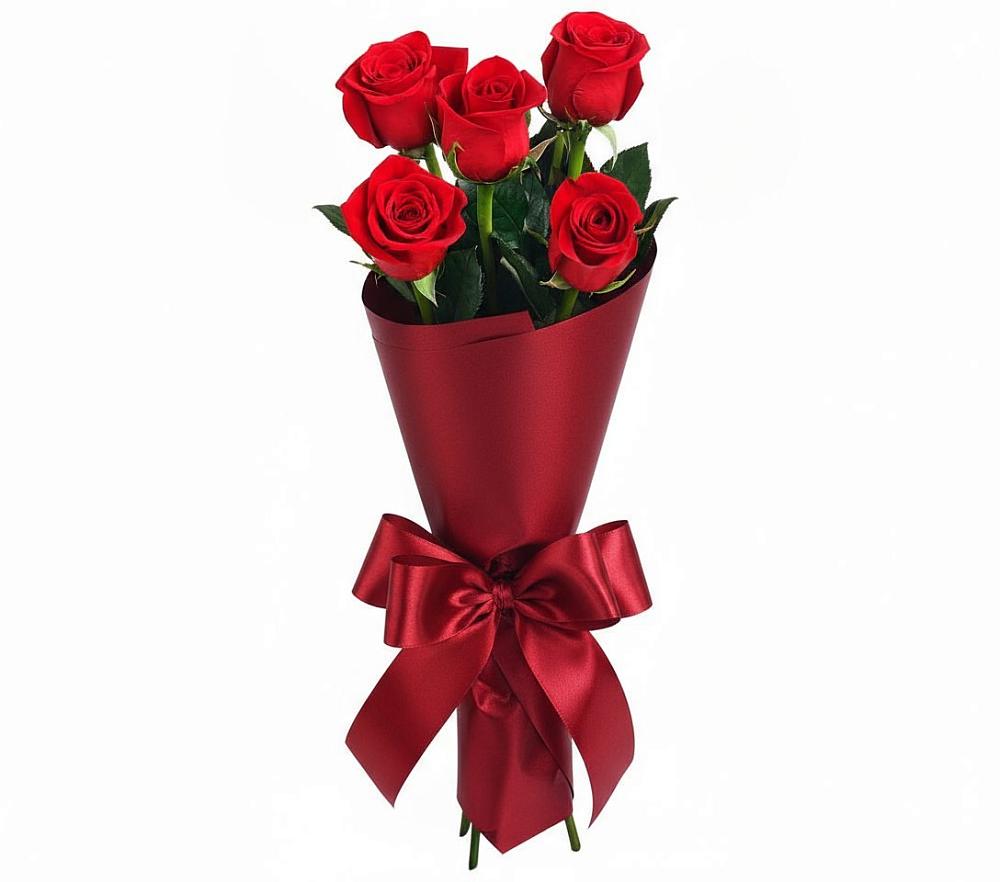 Букет 5 Красных роз Эдлесс Лав в Божонке