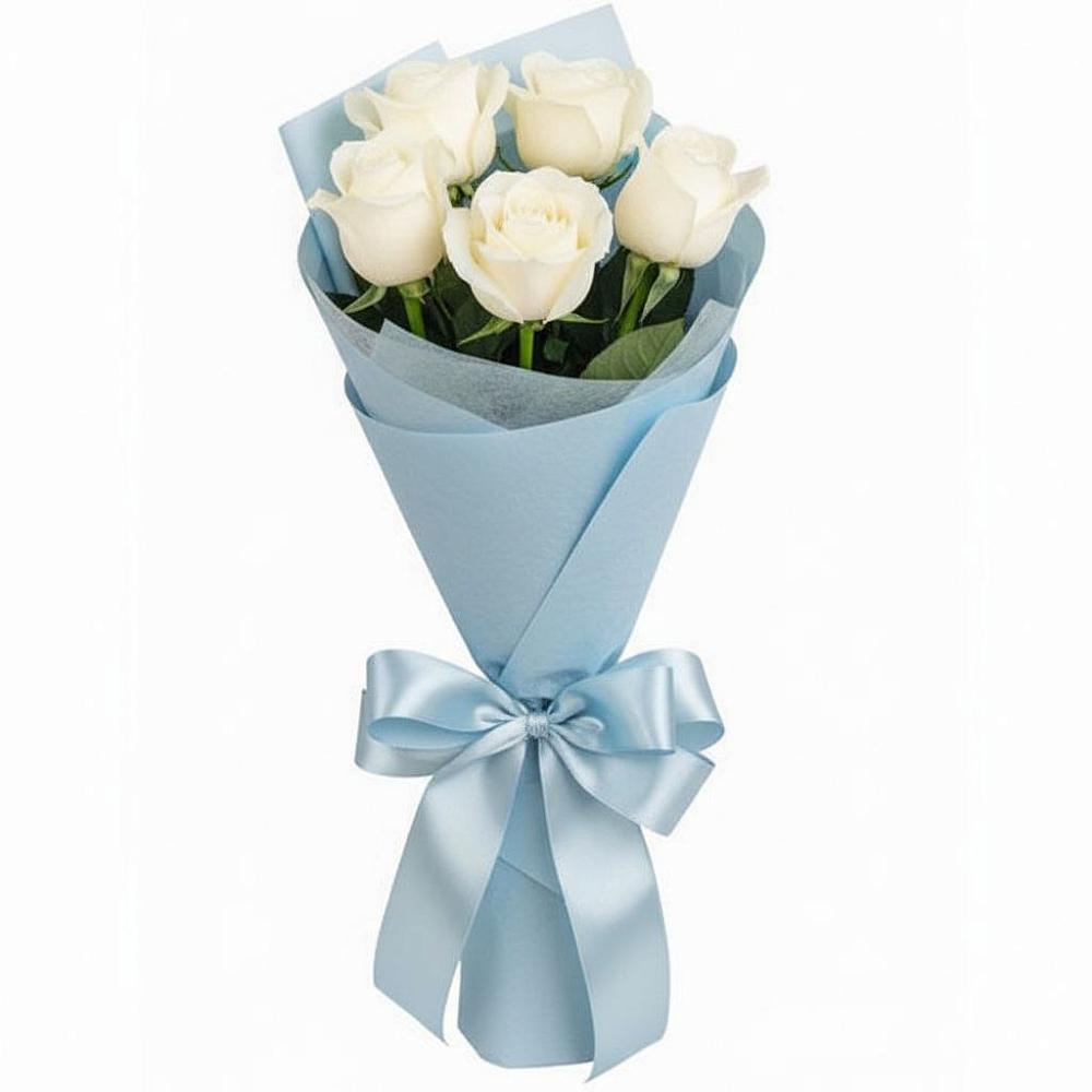 Букет 5 Белых роз Проуд в Божонке