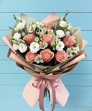 Букет цветов из:  Розы, Альстромерии и Лизиантусы в Божонке