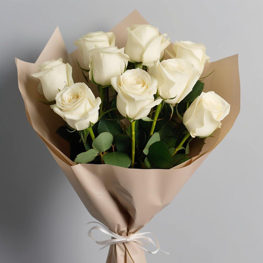 Букет 9 Белых роз Эдлесс Лав в Божонке