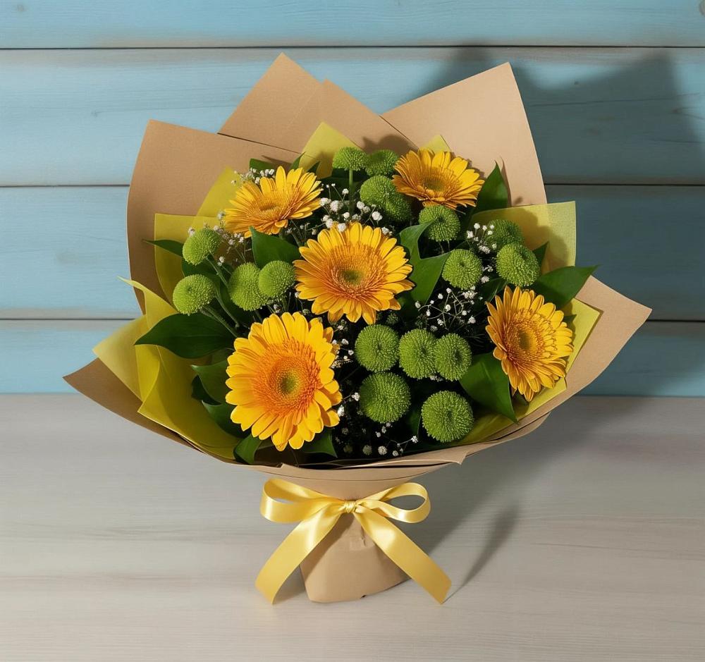 Букет цветов из: Герберы и Хризантемы в Божонке
