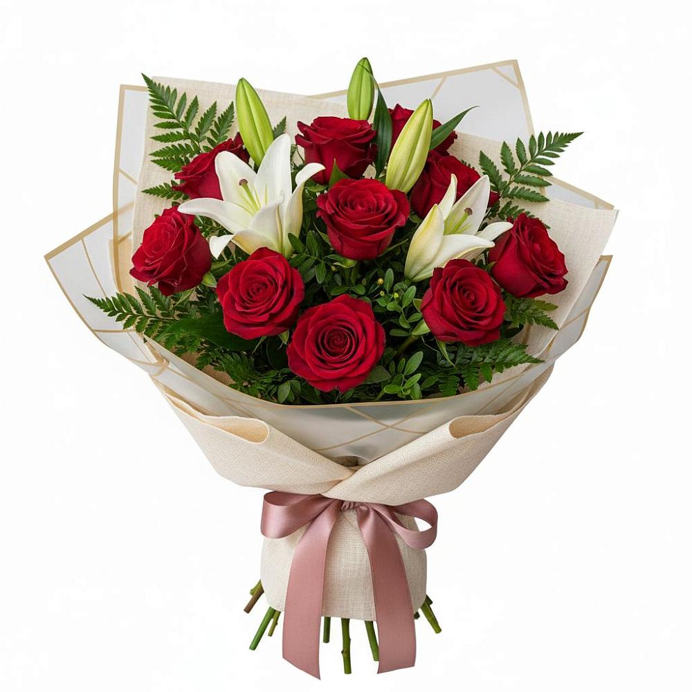 Букет цветов из: Лилии и Розы в Божонке