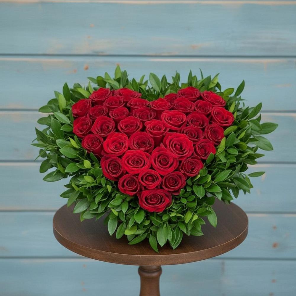 Цветочная композиция из Розы в виде сердца в Божонке