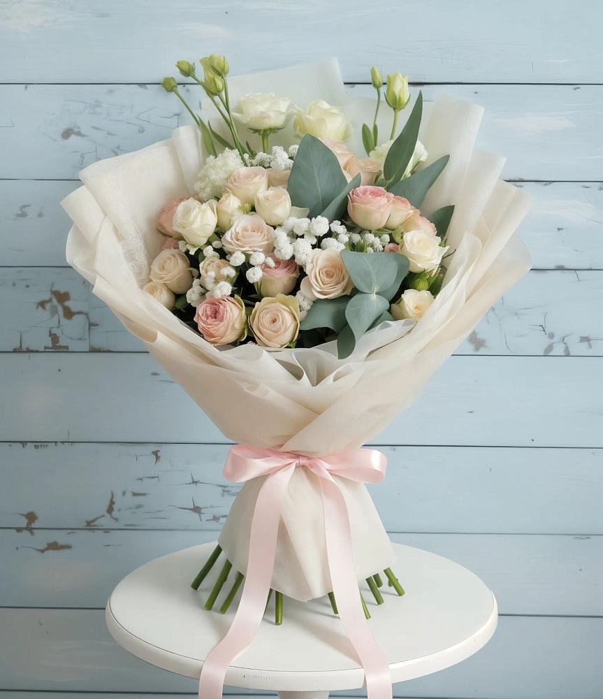 Букет цветов из: Розы и Лизиантусы в Божонке