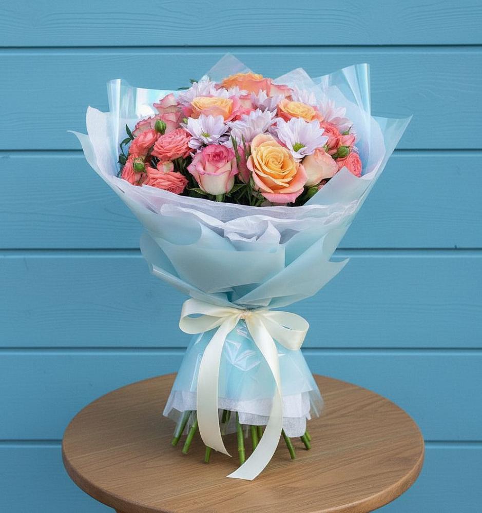 Букет цветов из: Хризантемы и Розы в Божонке