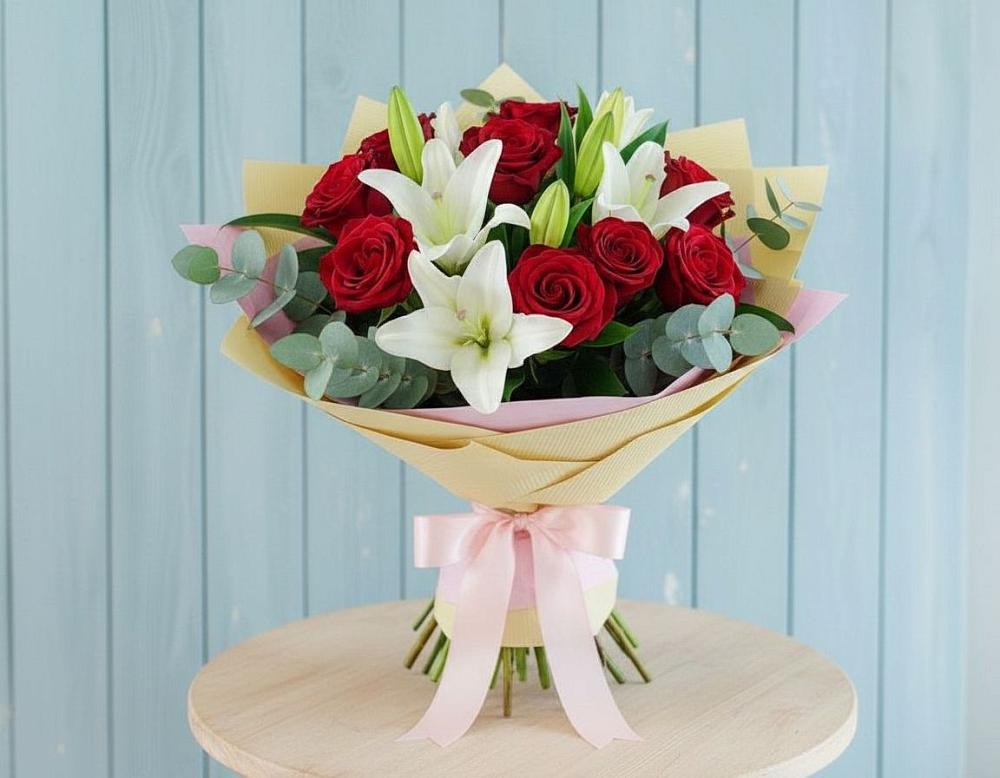 Букет цветов из: Лилии и Розы в Божонке